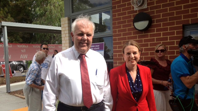 Joe Bullock and Louise Pratt appear together at a Dianella polling station.