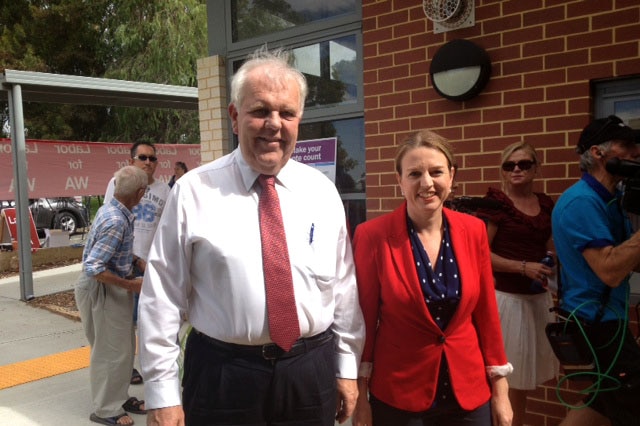Joe Bullock and Louise Pratt arrive together at a Dianella polling station. April 5, 2014.