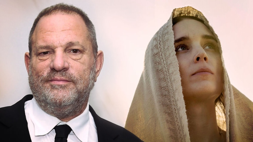 Composite image of Harvey Weinstein and Rooney Mara in character as Mary Magdalene