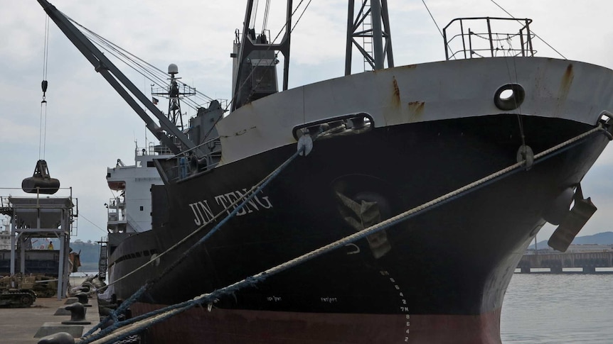 The North Korean cargo ship Jin Teng, anchored at the former US naval base at Subic port, north of Manila, on March 4, 2016.
