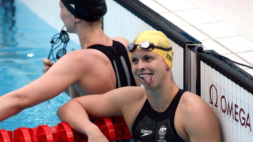 Libby Trickett reacts to her second place finish in the women's 100m freestyle final