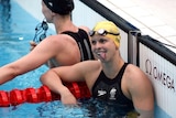 Libby Trickett reacts to her second place finish in the women's 100m freestyle final