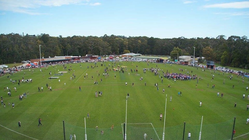 An aerial photo of a country football match in the Alberton Football Netball League