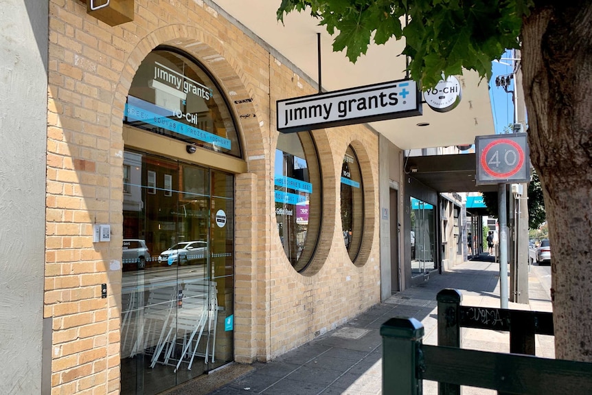 The exterior of a Jimmy Grants souvlaki outlet.