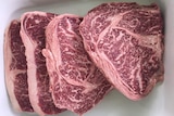 Wagyu steak with the distinctive marbling.