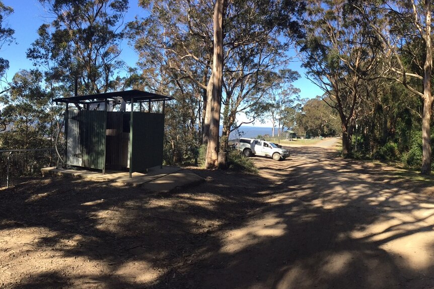 A toilet block destroyed by fire at Heaton Lookout near Newcastle.