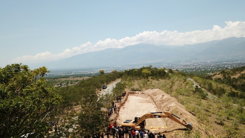 Aerial view of mass grave