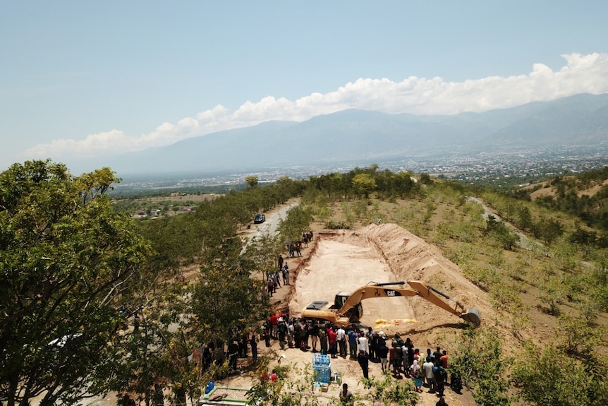 Aerial view of mass grave