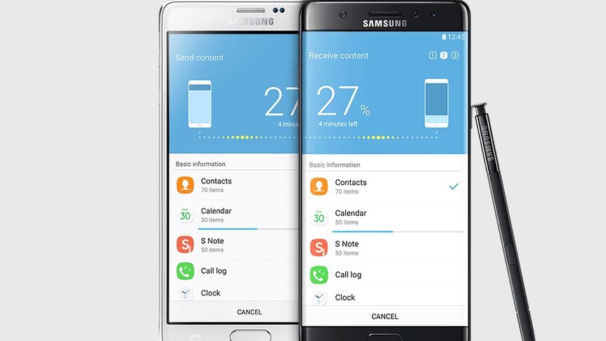 A photo of two Samsung Galaxy7 smartphones