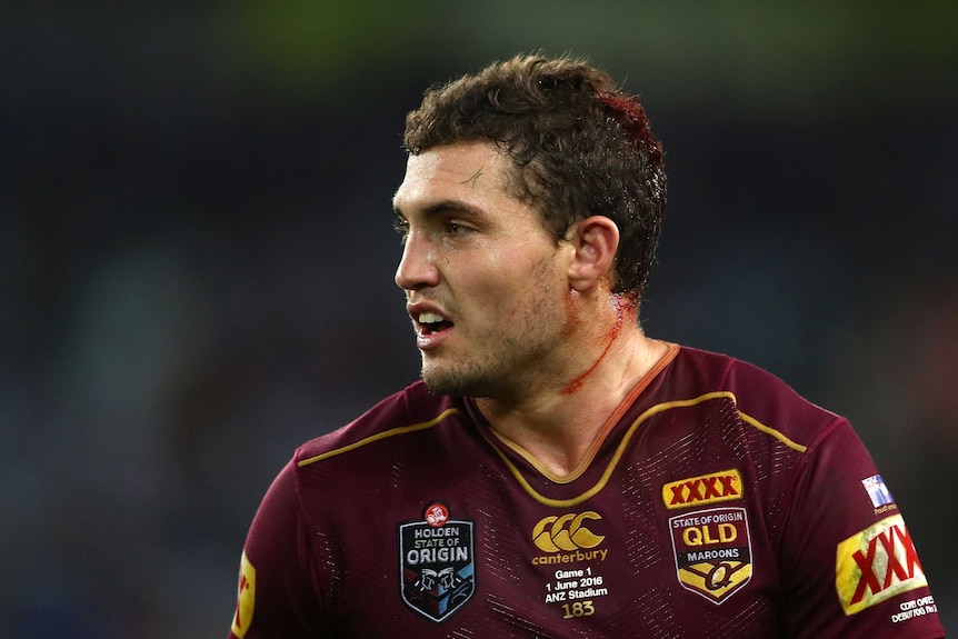 Corey Oates, sporting a bloodied head