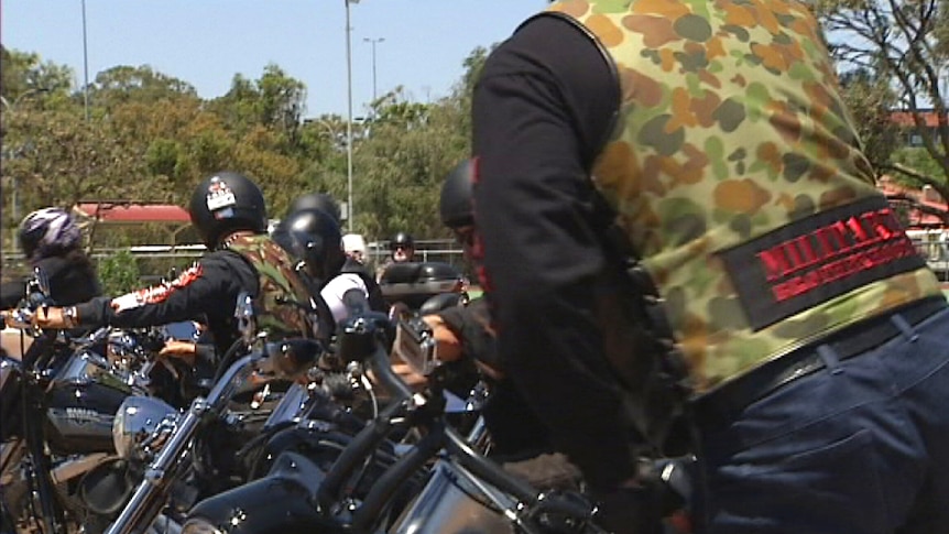 A bikie group about to head off for a ride in Perth, the Military Brotherhood