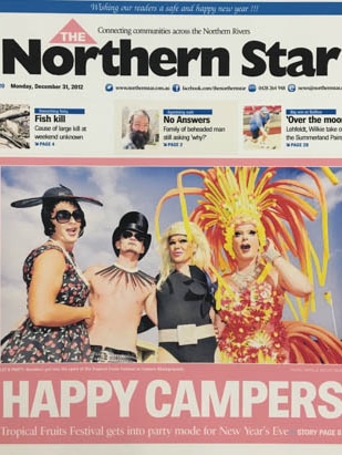 Front page of The Northern Star newspaper with Happy Campers headline