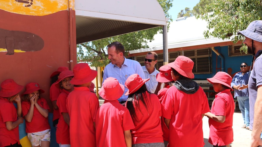 Indigenous envoy Tony Abbott meets school children at Koonibba.