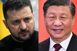 Ukraine President Volodymyr Zelenskyy and China's President Xi Jinping in a composite image.