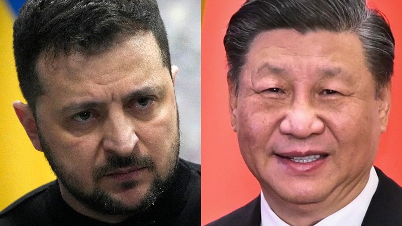 Ukraine President Volodymyr Zelenskyy and China's President Xi Jinping in a composite image.