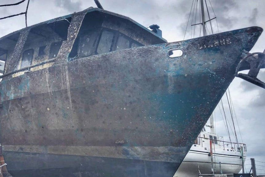 The bow of the salvaged fishing trawler Dianne