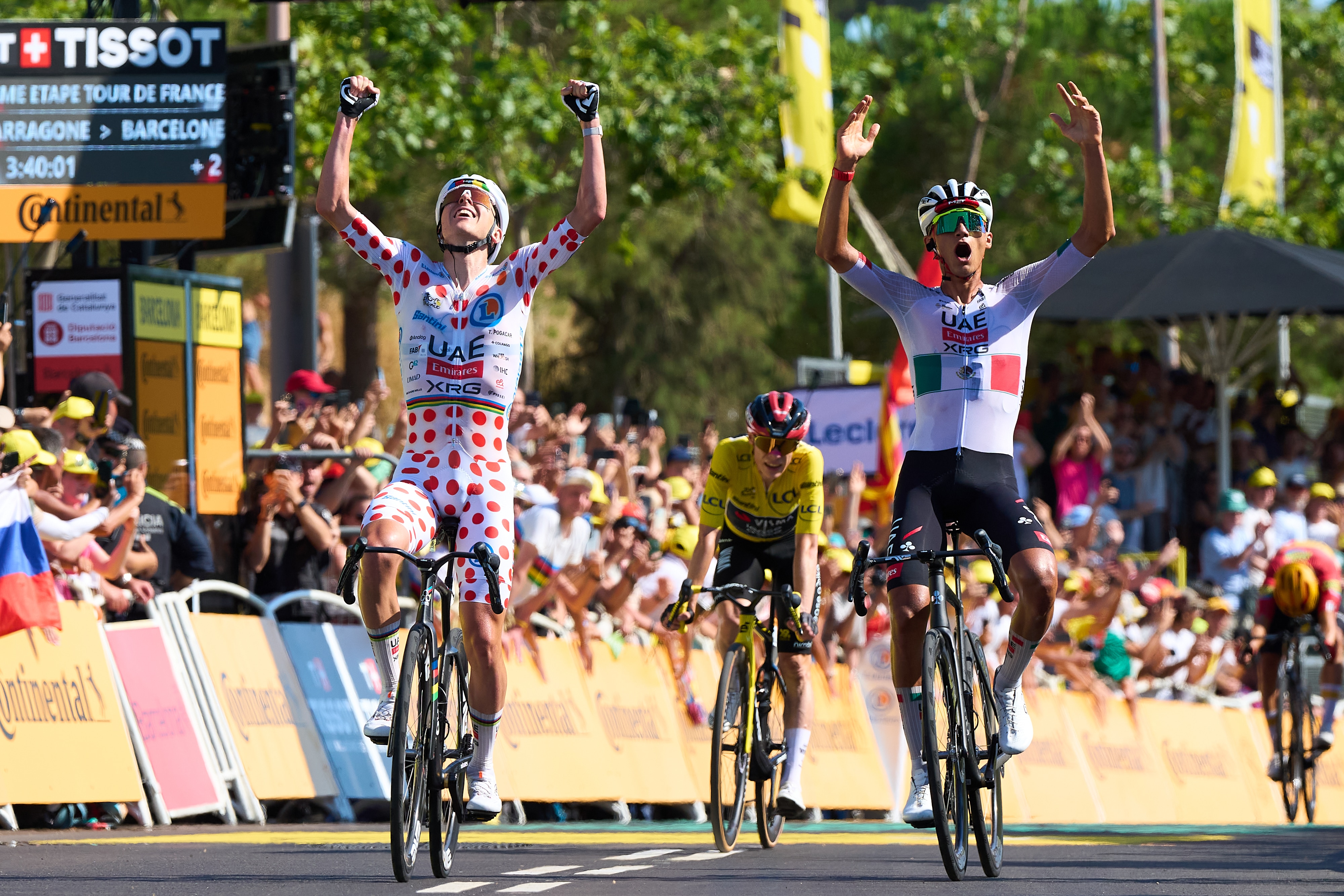 Pogačar hits back at rival as teammate wins stage two of Tour de France