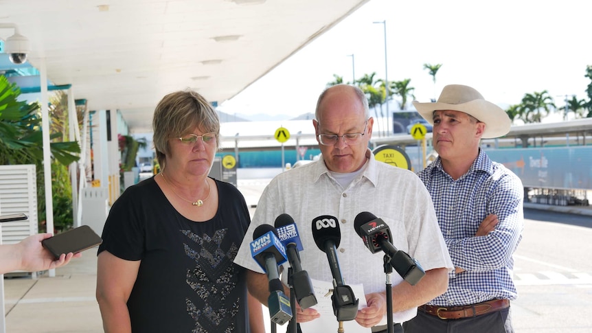 Doctor Ulrich Orda and Sabine Orda speak with the media.