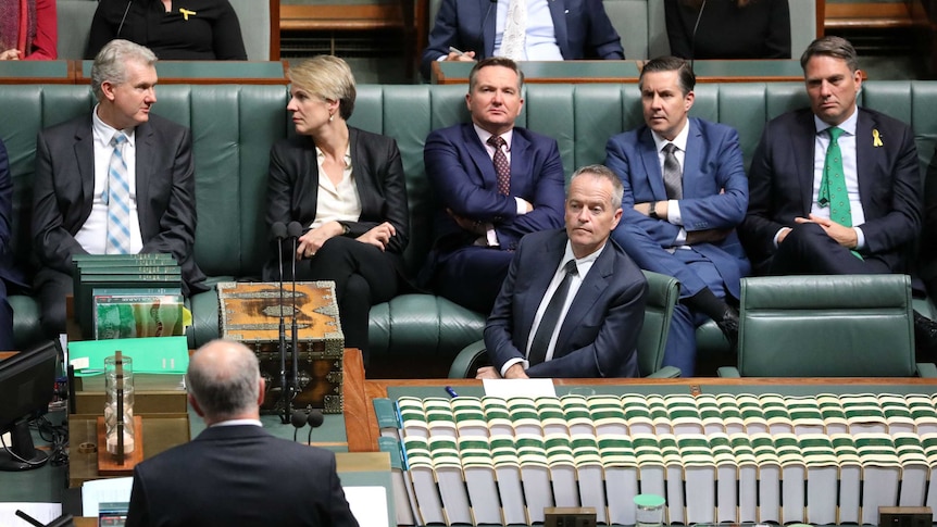 The Labor frontbench reacts to Scott Morrison's budget speech.