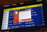 An error message on a screen at a railway station in Germany.