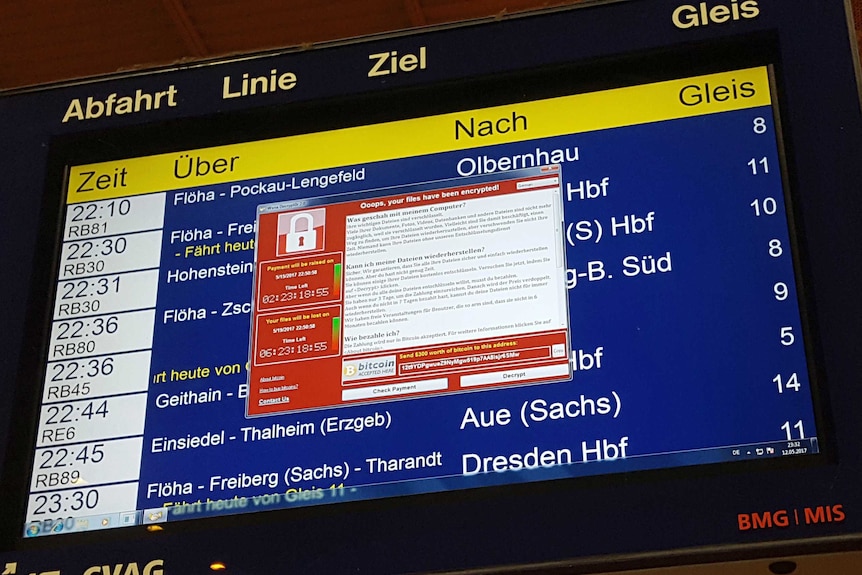An error message on a screen at a railway station in Germany.