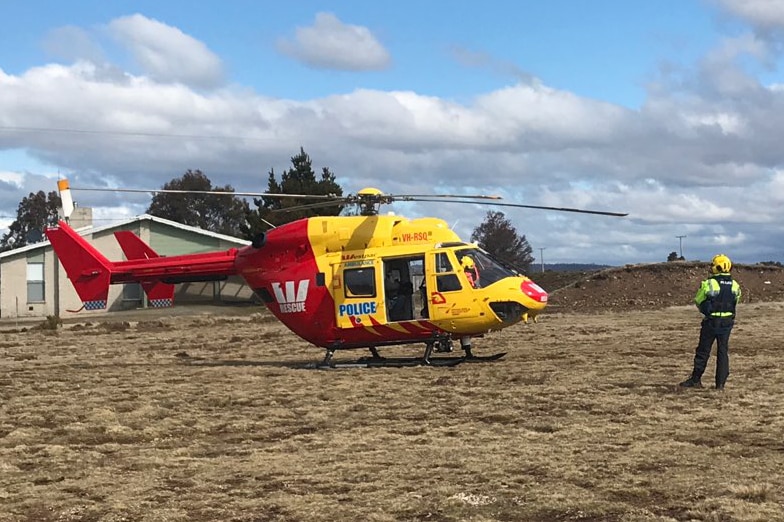 Westpac rescue helicopter at emergency exercise in Tasmanian central highlands, September 22, 2018.