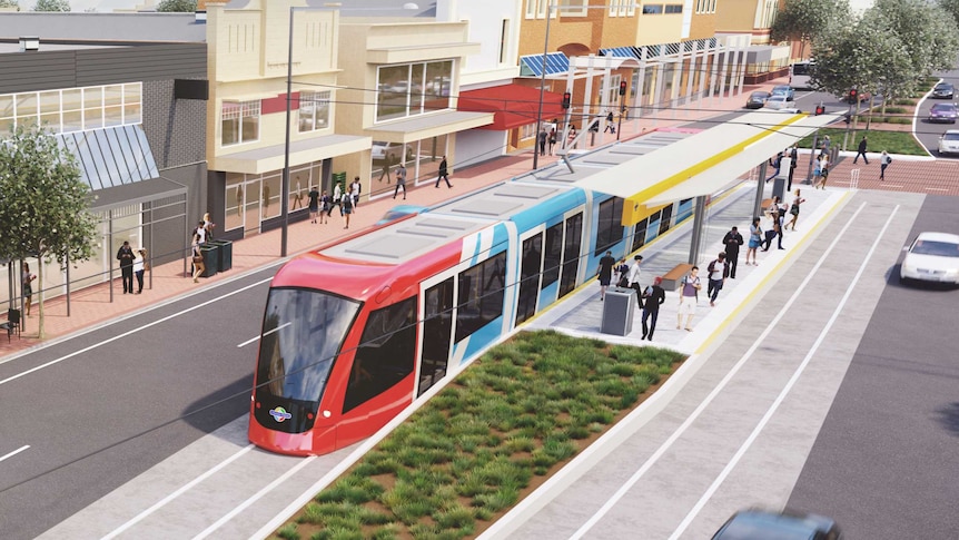 Artist's impression of SA Labor's proposed Adelaide tramline extension to Norwood