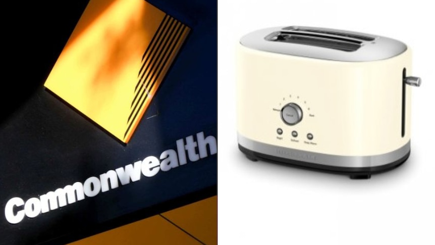 A composite image of the Commonwealth Bank logo, and a toaster.