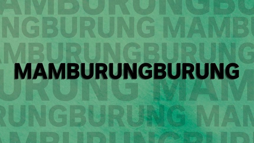 The word 'mamburuŋburuŋ' is written in bold black letters with a green background