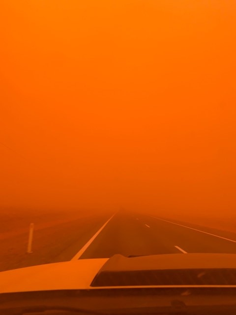 Orange sky above a road