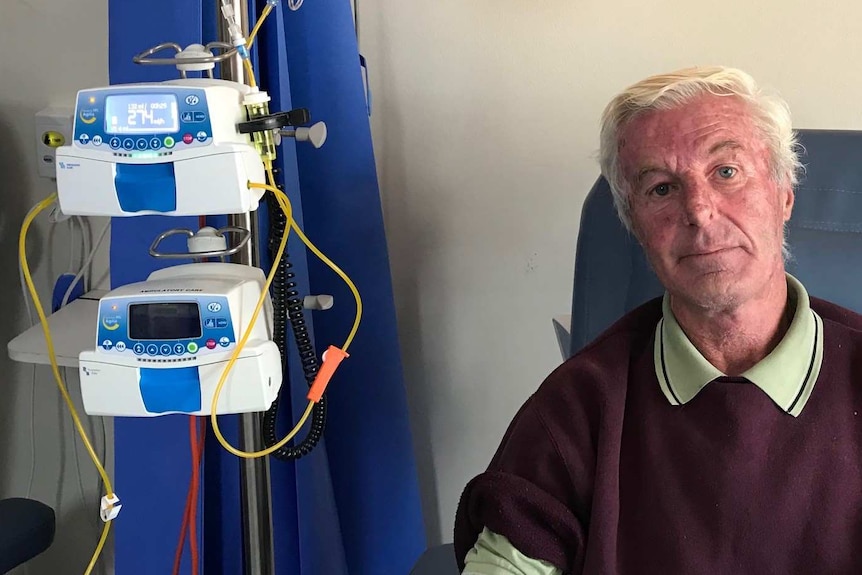 Steven Mills in Coonabarabran hospital having chemotherapy