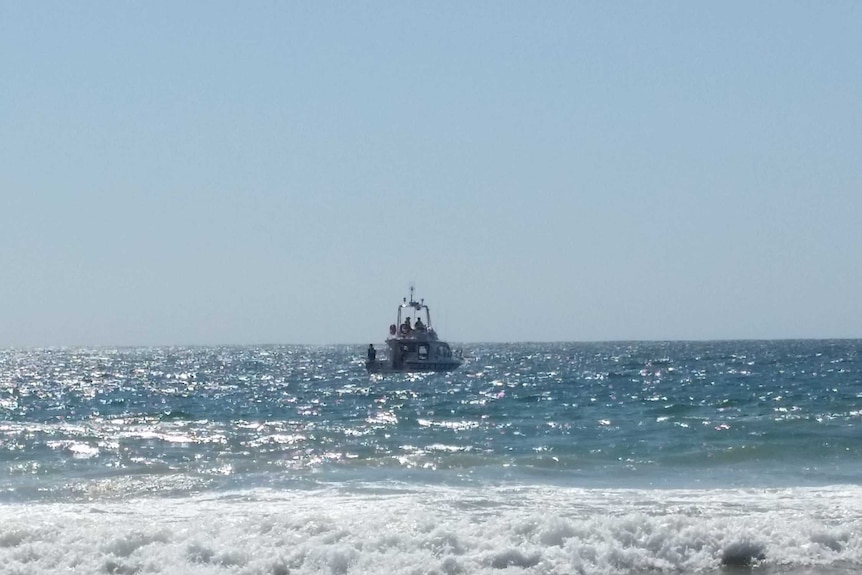 A boat trying to tow a dead whale off Nobbys Beach