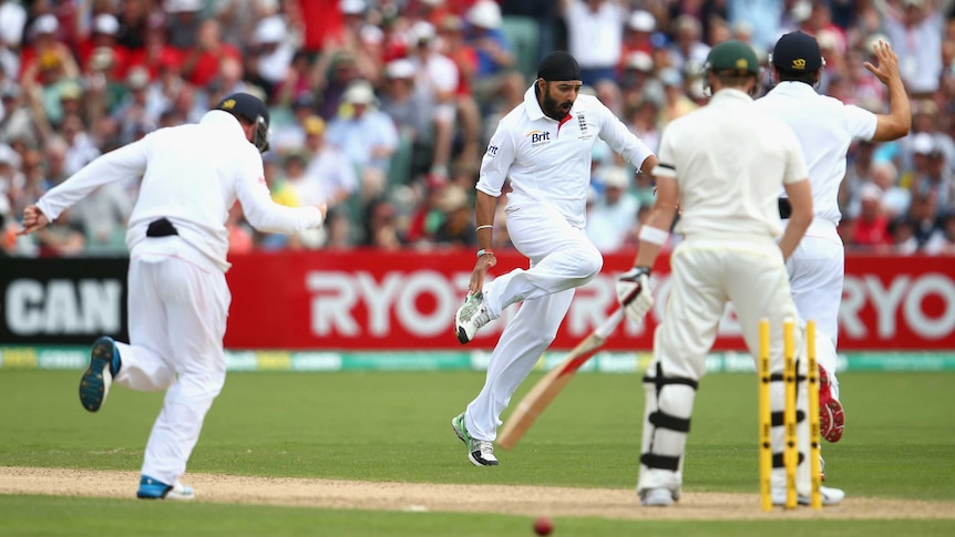 Monty Panesar celebrates wicket