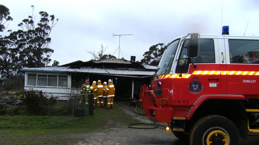 The home in Bay Road,  Dunalley, Tasmania, which was extensively damaged by fire on Father's Day.