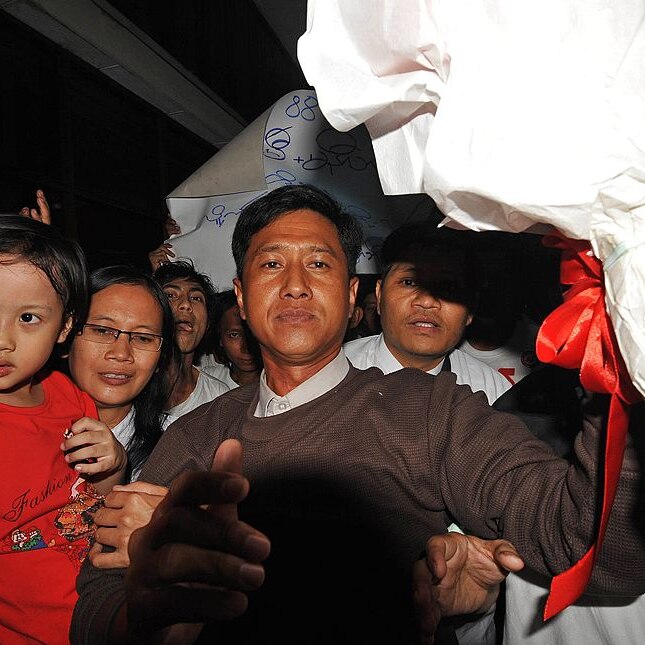 Myanmar political prisoner Kyaw Min Yu pictured when he was released from jail in 2012.