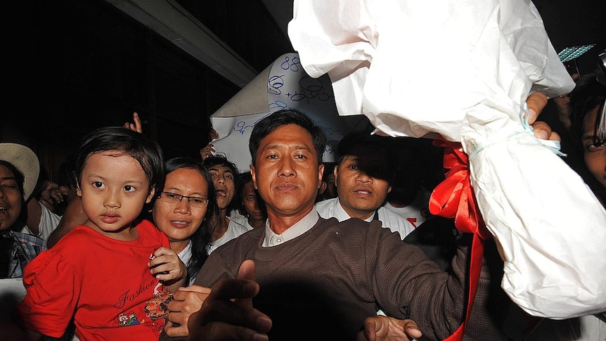 Myanmar political prisoner Kyaw Min Yu pictured when he was released from jail in 2012.