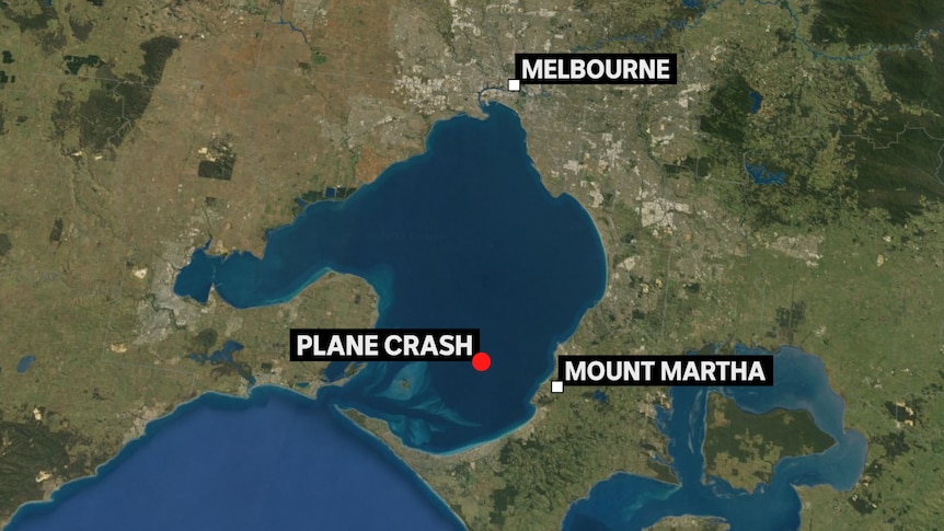 A graphic map showing the suspected site of a plane crash in Victoria's Port Phillip Bay.