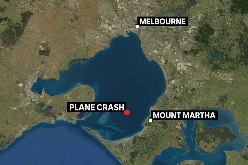 A graphic map showing the suspected site of a plane crash in Victoria's Port Phillip Bay.