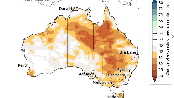 The second map shows the long-range outlook tips drier conditions for much of eastern Australia.