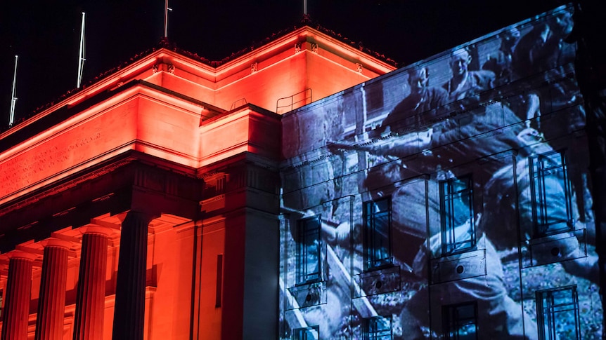 War documentaries projected on to the Auckland War Memorial