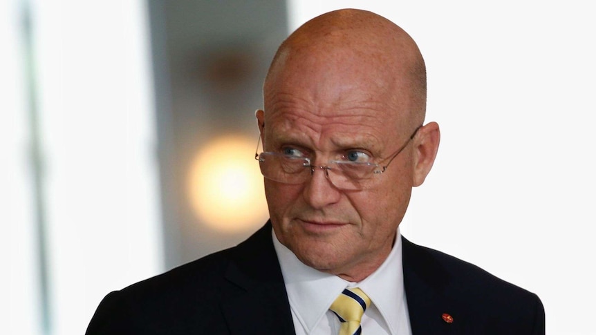 Senator David Leyonhjelm standing in a suit.