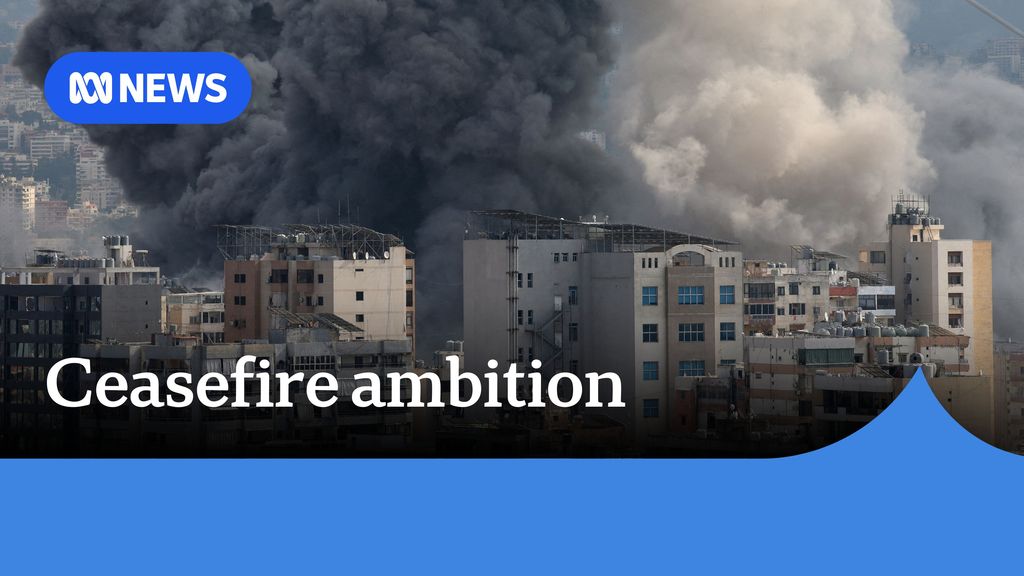 Ceasefire ambition: Smoke rises from above buildings in Lebanon following an Israeli strike. 