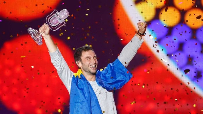 Singer Mans Zelmerlow representing Sweden celebrates winning the final of the 60th annual Eurovision Song Contest.