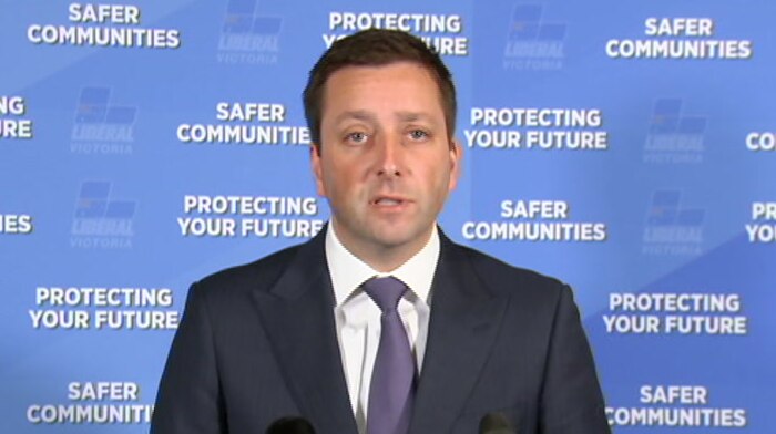 Victorian Opposition Leader Matthew Guy addresses a press conference.