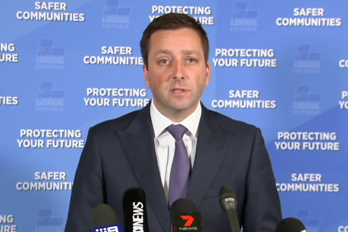 Victorian Opposition Leader Matthew Guy addresses a press conference.