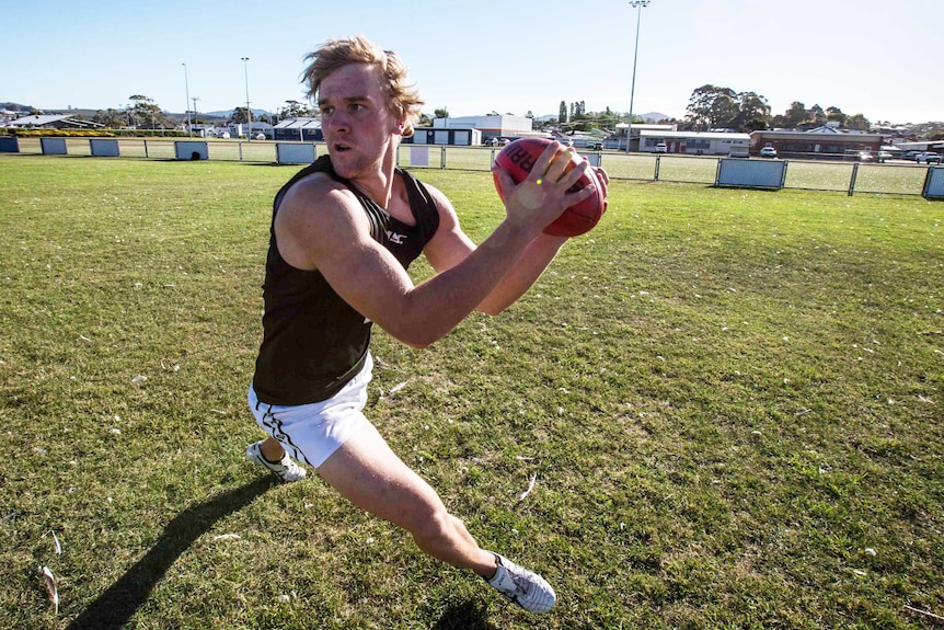 Wynyard teenager and potential draftee Jamieson House training with the AFL Tasmania Academy.