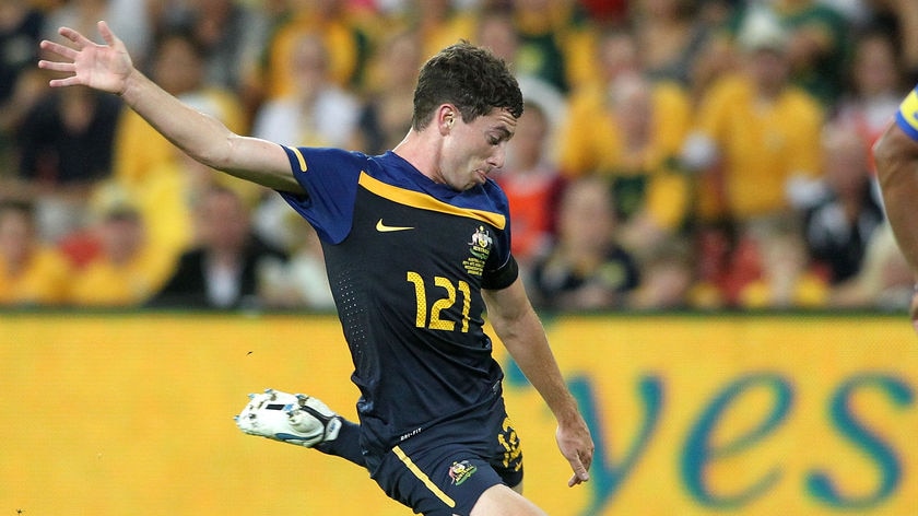 Oarsome effort: The young striker's debut in Socceroos colours in Brisbane was an impressive one.