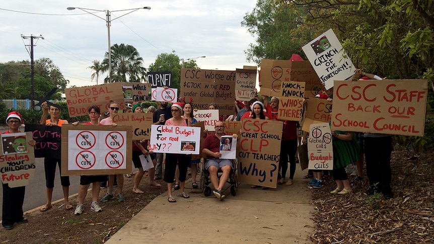 Teachers protesting against education funding changes in Casuarina in Darwin's northern suburbs