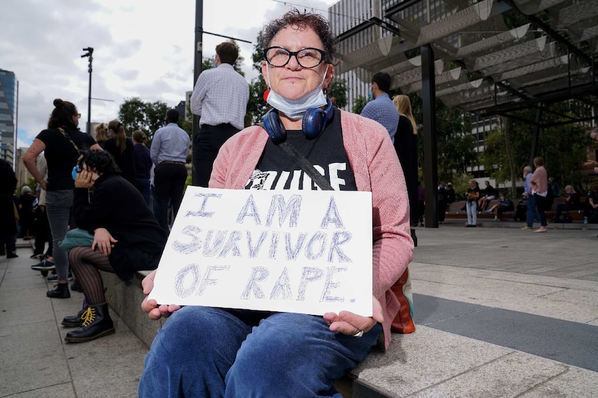 Rape survivor Angela at Adelaide's March 4 Justice rally.