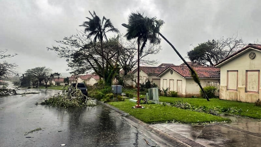 A house damaged after a typhoon.
